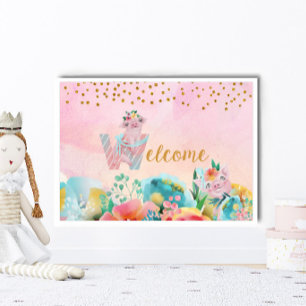 Söt Little Pig Welcome Sign Child Room Poster