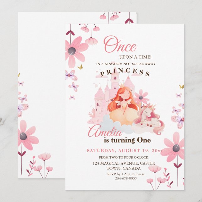 Söt Little Princess Flower Birthday Inbjudningar (Fram/baksida)