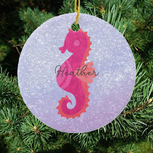 Söt Little Rosa Seahorse Julgransprydnad Keramik