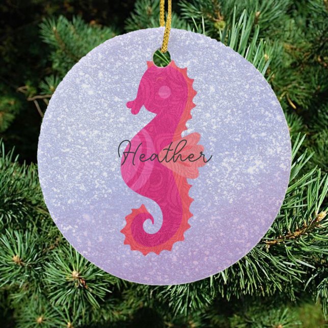 Söt Little Rosa Seahorse Julgransprydnad Keramik (Skapare uppladdad)