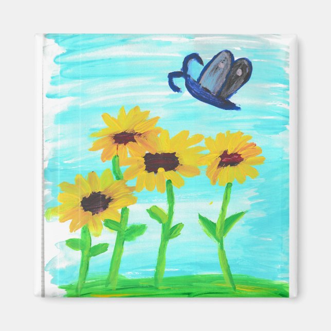 Söt Little Sunblommor Magnet (Framsidan)