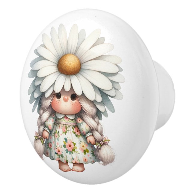 Söt Little White Daisy Girl Gnome Knopp (Höger)