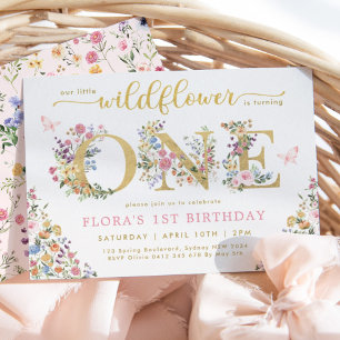 Söt Little WildblomGirl 1st Birthday Party I Inbjudningar