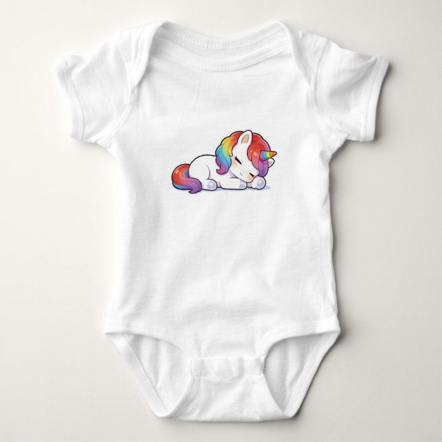 Söt Ljugande Sovande Regnbåge Enhörning Kawaii Uni T Shirt (Framsida)
