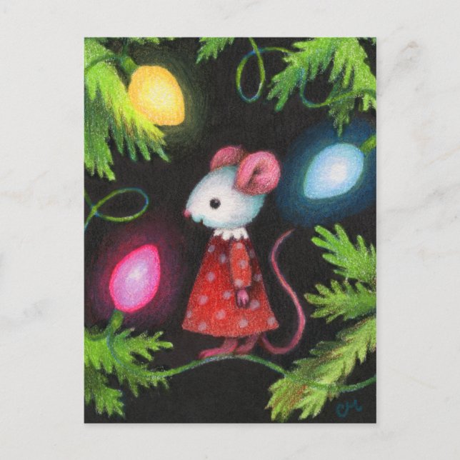 Söt Ljus - Cute Julgran Mouse Art Helg Vykort (Framsida)