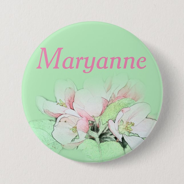 Söt ljus rosa äppelblomma, namn-stift knapp (Framsida)