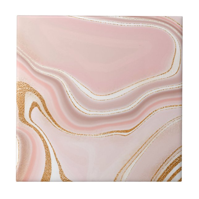Söt Ljus rosa Marble Design Guld Kakelplatta (Framsidan)