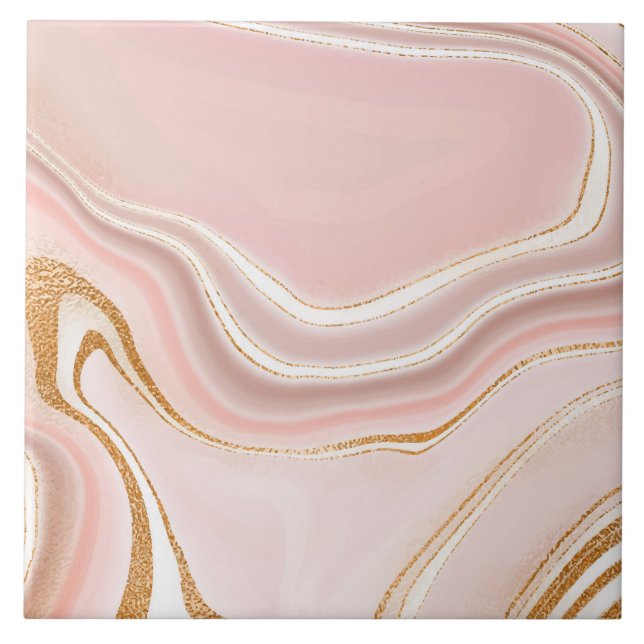Söt Ljus rosa Marble Design Guld Kakelplatta (Framsidan)