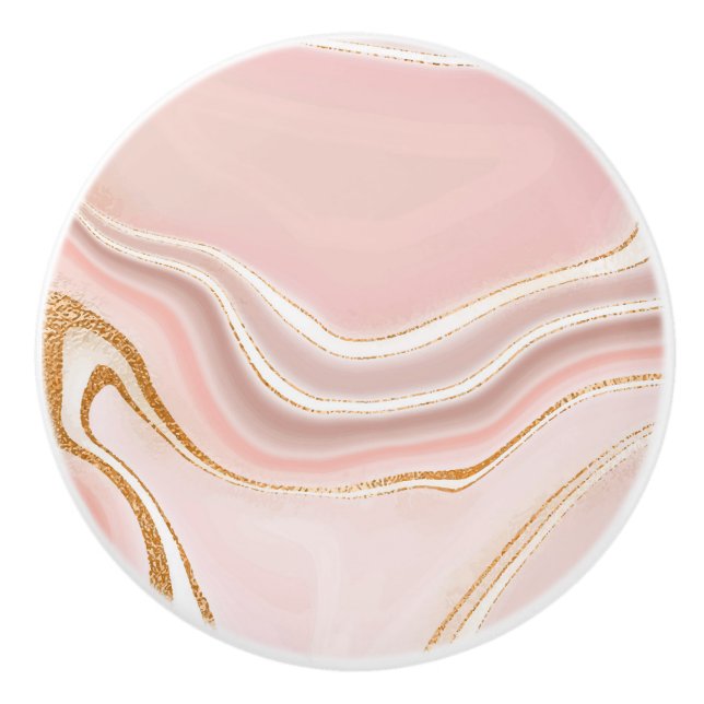 Söt Ljus rosa Marble Design Guld Knopp (Framsidan)