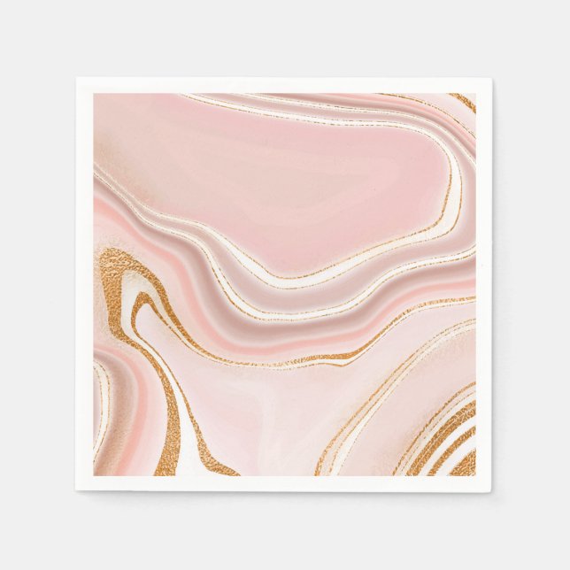 Söt Ljus rosa Marble Design Guld Pappersservett (Framsidan)