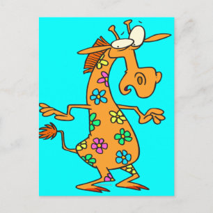 Söt, ljusa hippie-blommor giraffe-tecknad vykort