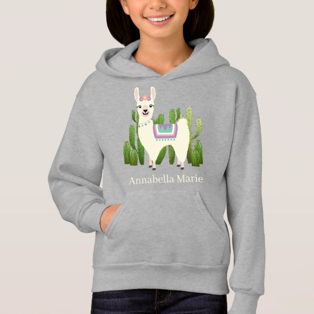 Söt llama älskare add namn Hoodie T Shirt (Framsida)
