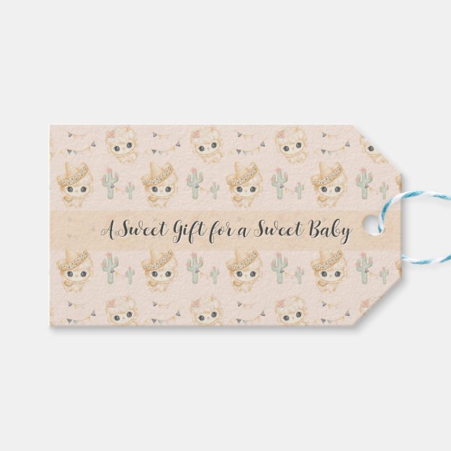 Söt Llama Fiesta Mönster Baby Shower Presentkort Presentetikett (Framsidan (Horisontell))