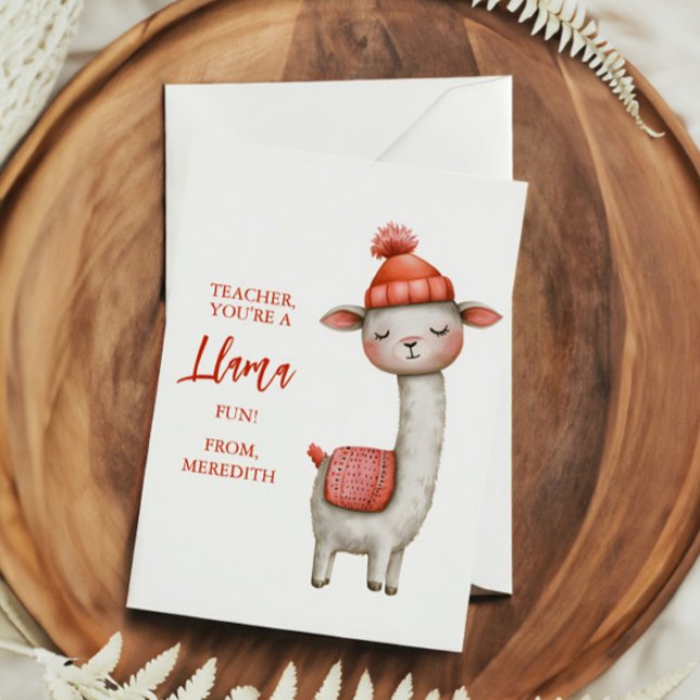 Söt Llama Läraruppskattning Alla Hjärtans Dag Julkort (Skapare uppladdad)