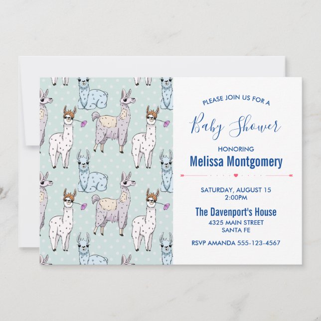 Söt LLama-mönster på prickar Baby Shower Inbjudningar (Framsida)