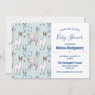 Söt LLama-mönster på prickar Baby Shower Inbjudningar