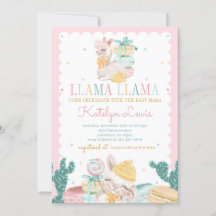 Söt Llama Pastel Baby Shower-inbjudningskaktus
