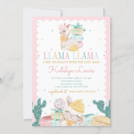 Söt Llama Pastel Baby Shower-inbjudningskaktus Inbjudningar