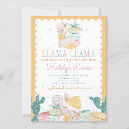 Söt Llama Pastel Baby Shower-inbjudningskaktus Inbjudningar