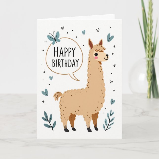 Söt Llamas Födelsedags Kort (Framsida)