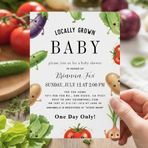 Söt lokalt odlad grönsak baby shower-fest inbjudningar