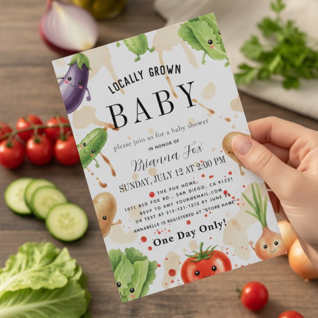 Söt lokalt odlad grönsak baby shower inbjudningar (Skapare uppladdad)