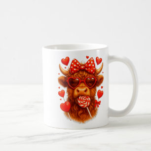 Söt Lollipop Highland Ko Valentines Dag Röd Hjärt Kaffemugg