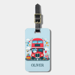 Söt London dubbeldäck buss och teddybjörn Bagagebricka
