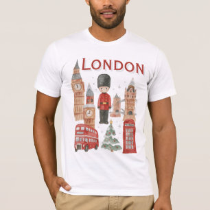Söt London Stad – Brittisk vakt, Big Ben & Buss T Shirt