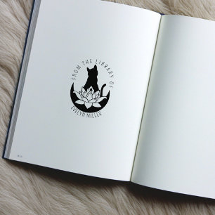 Söt Lotus-Måne-Katt Från Biblioteket Stämpel