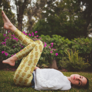 Söt Loung Djur Yoga Lotus Position Blekgul Leggings