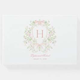 Söt Löv Vapensköld med Rosa Bows | Monogram Bröllo Gästböcker