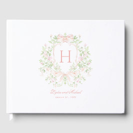 Söt Löv Vapensköld med Rosa Bows | Monogram Bröllo Gästböcker