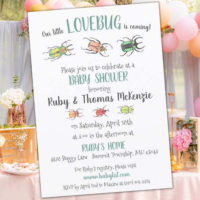 Söt Lovebugs Beetles Baby Shower Inbjudningar (Skapare uppladdad)
