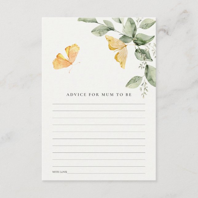 Söt lövverk fjäril råd för mammas baby shower tilläggskort (Framsida)