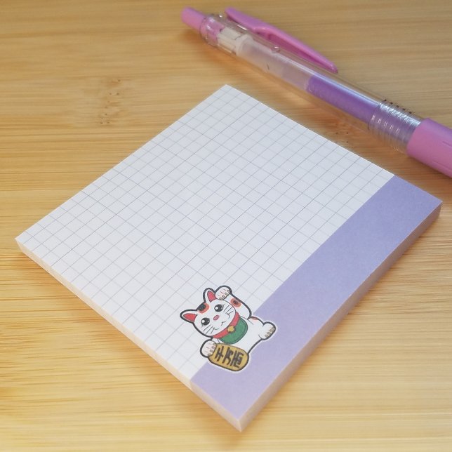 Söt Lucky Cat Post-it Block (Desk View)