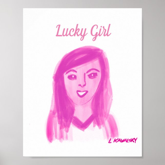 Söt Lucky Girl Rosa Poster (Framsidan)