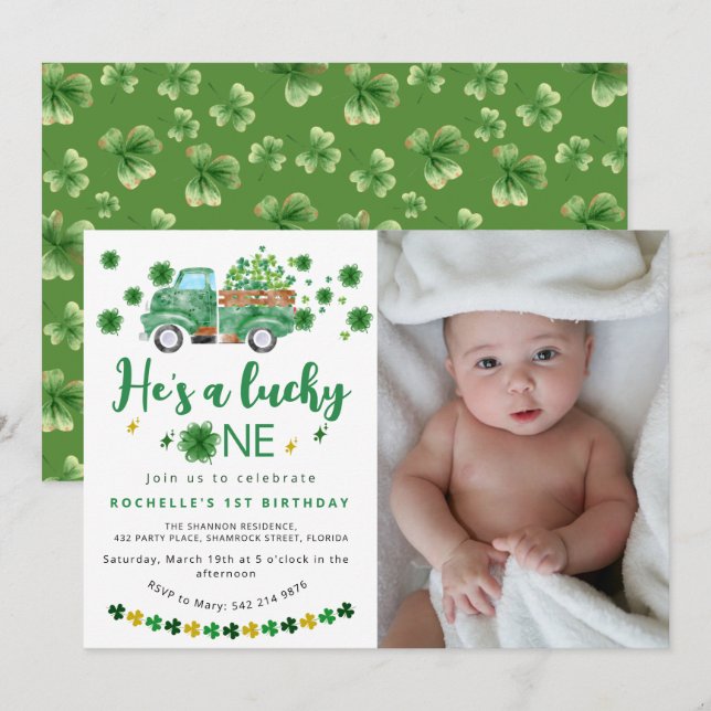 Söt Lucky One Photo Födelsedagsfest Inbjudningar (Fram/baksida)