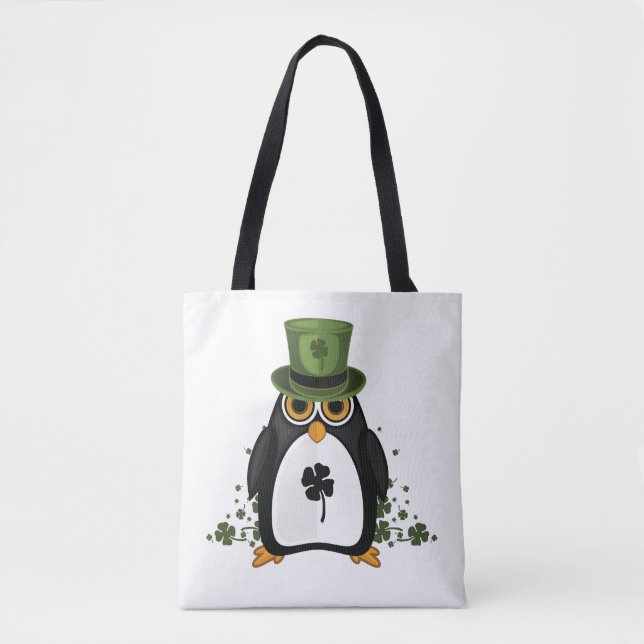 Söt Lucky Penguin Fyrklöver St. Patrick's  Tygkasse (Framsida)