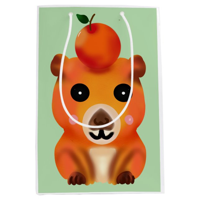 Söt Luddig Kapybara med Orange | Kawaii Djur Ar (Framsidan)