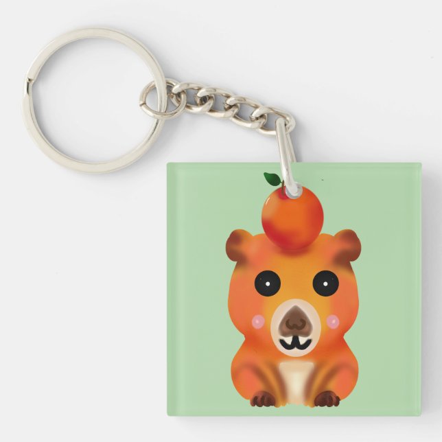 Söt Luddig Kapybara med Orange | Kawaii Djur Ar (Framsidan)