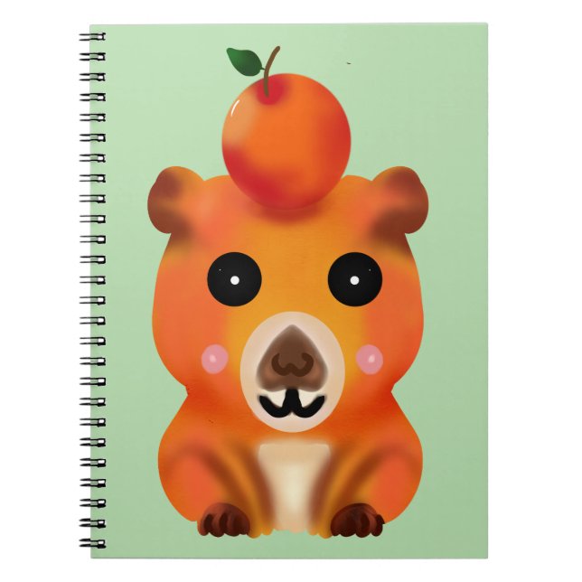 Söt Luddig Kapybara med Orange | Kawaii Djur Ar Anteckningsbok (Framsidan)