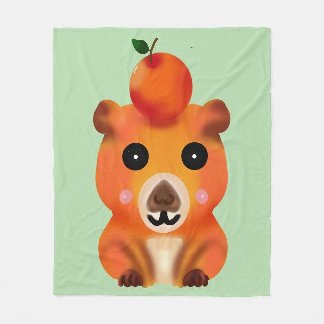 Söt Luddig Kapybara med Orange | Kawaii Djur Ar Fleecefilt (Framsidan)