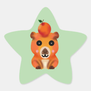 Söt Luddig Kapybara med Orange   Kawaii Djur Ar Stjärnformat Klistermärke