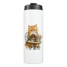 Söt Luddig Katt som Dricker Kaffe i Vintage Vatten