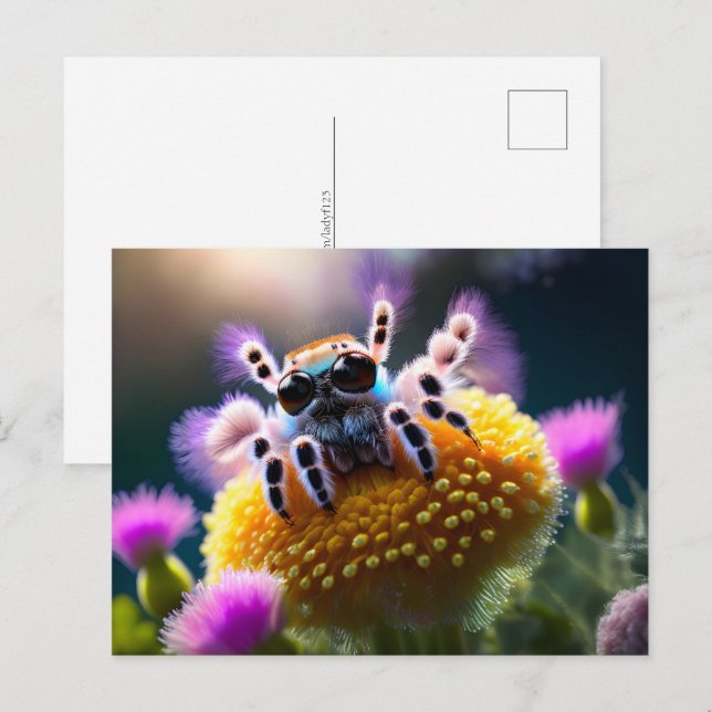 Söt luddig spindel, Postcrossing Vykort (Fram/baksida)