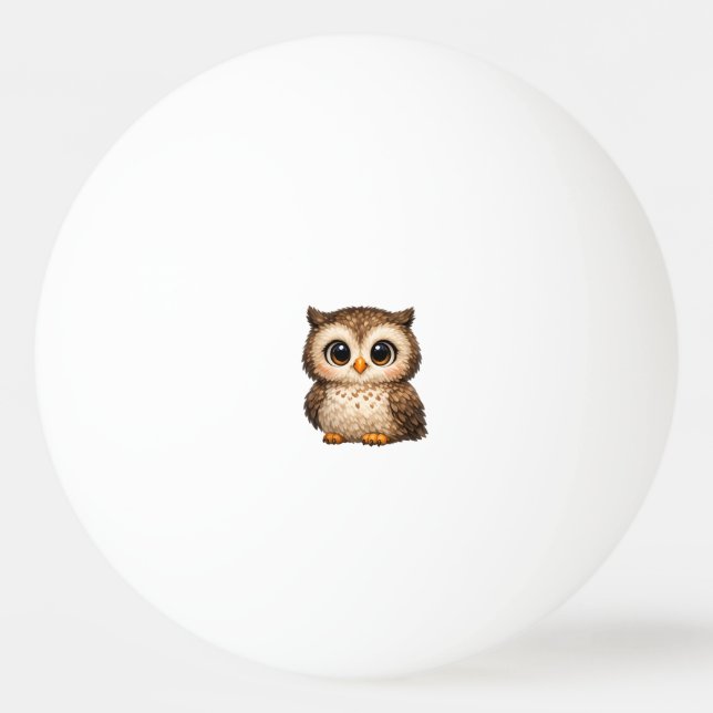 Söt Luddig Uggla Stora Ögon Tecknad Digital Konst  Pingisboll (Framsidan)