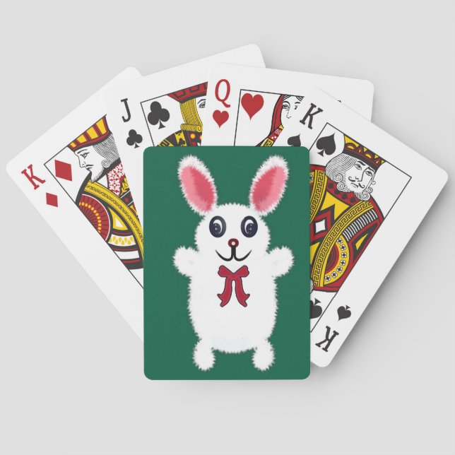 Söt Luddig Vit Kanin med Röd Rosett - Chri Casinokort (Baksidan)