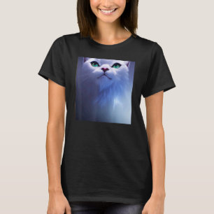 Söt Luddig Vit Katt med Gröna Ögon T Shirt