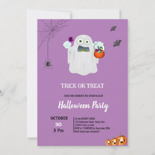 Söt lurendrejeri spöke pumpa lila halloween inbjudningar